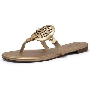 Women's Gold Flip Flop Comfortable Faux Leather Flat Sandals Shoes